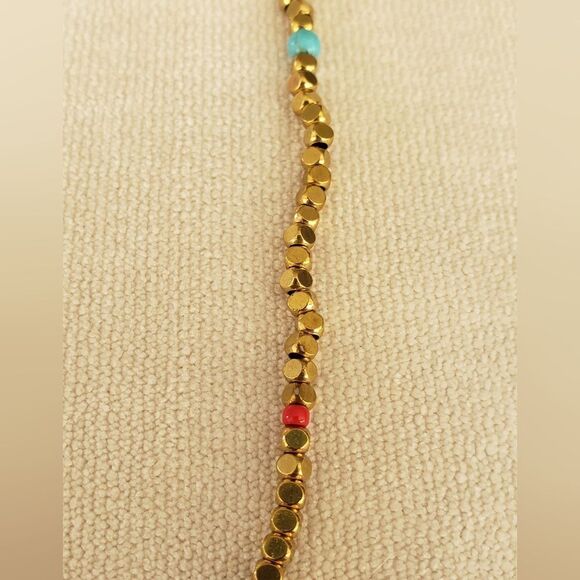 Johnny was Gold Square Bead w Material & Leather Accent.  NWT. One size - Picture 3 of 6